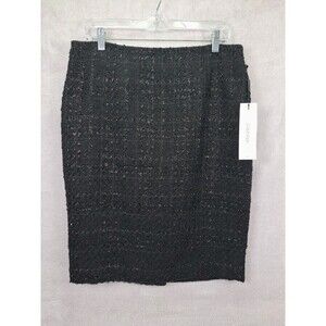 Calvin Klein Skirt Womens 10 Black Metallic Tweed Pencil Career Office Siren NWT